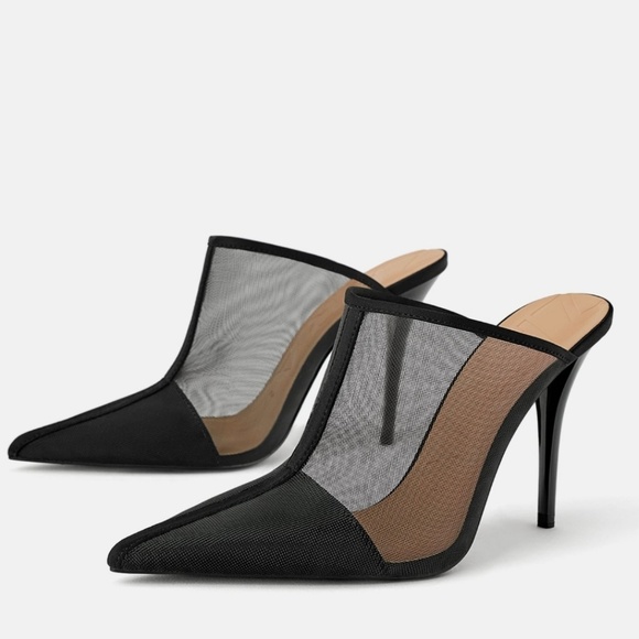 mesh high heel mules